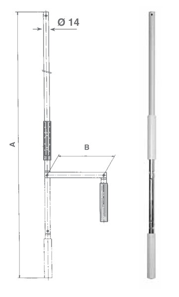 402.X.N5.71 - Asta di manovra in alluminio anodizzato, braccio 180mm, manovella INOX.